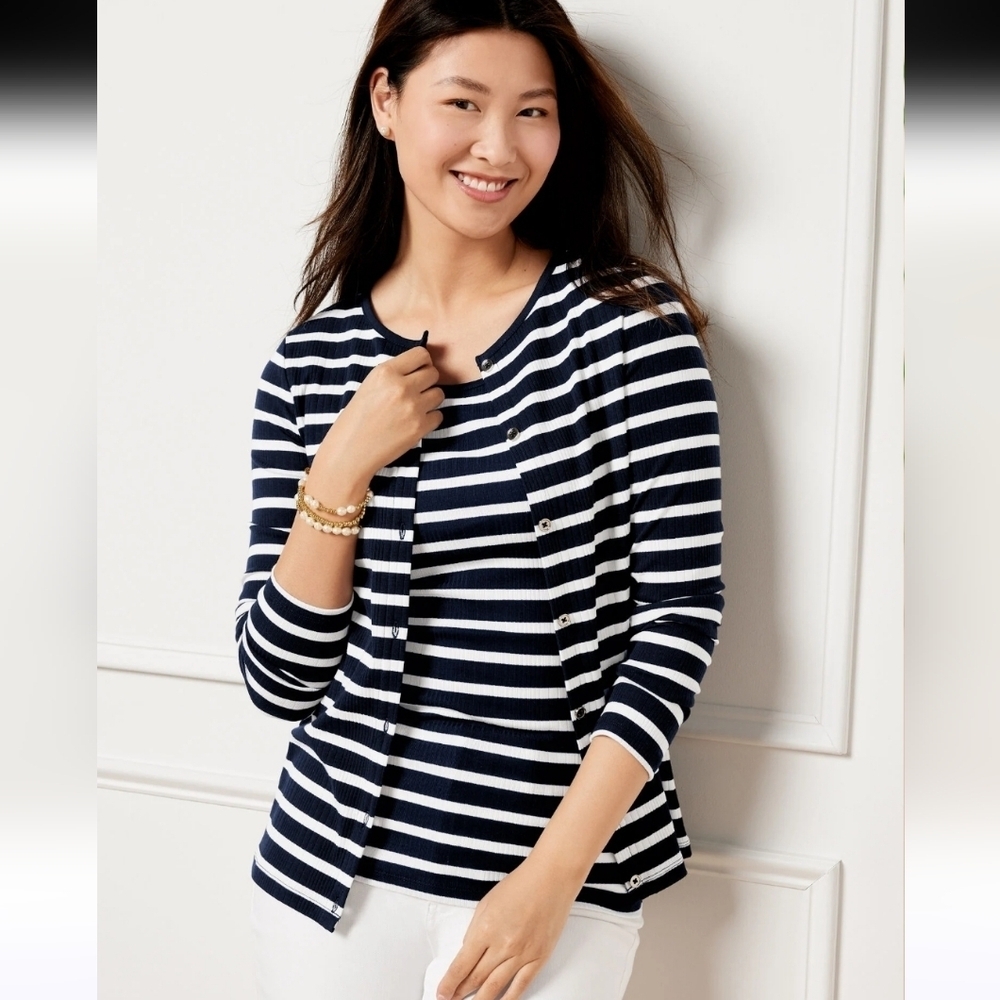 NWOT Talbots Variegated Ribbed Cardigan/Button Front Ribbed Top - Picture 10 of 10
